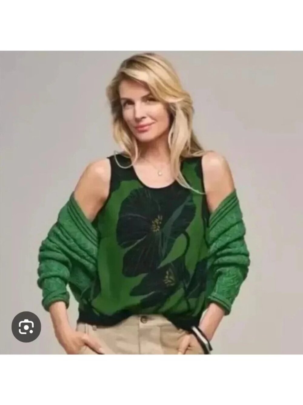 CABI Tahiti Sleeveless Top Green and Black Sz M #4550 NWOT
